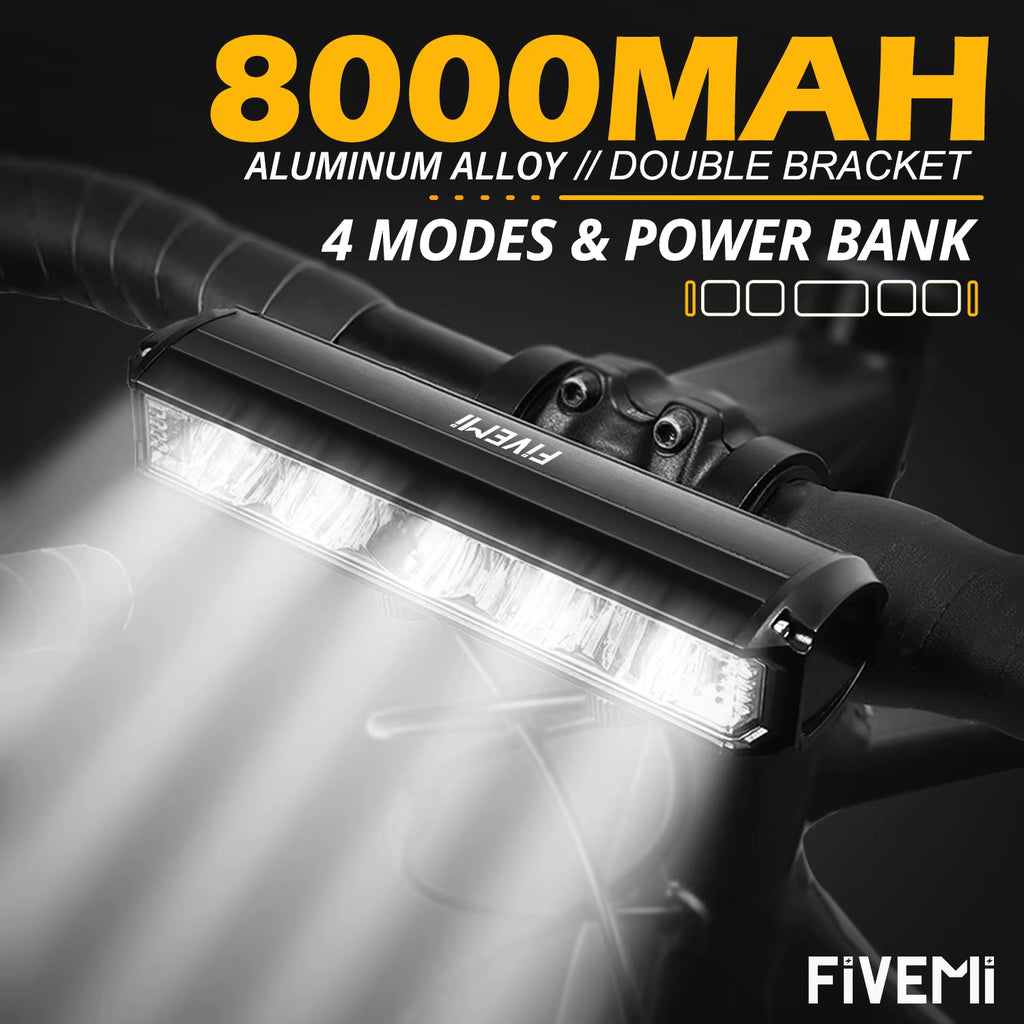 5LEDS Bicycle Front Light 8000Mah Outdoor Waterproof Flashlight USB Charging MTB Road Cycling Lamp Accessories Taillight