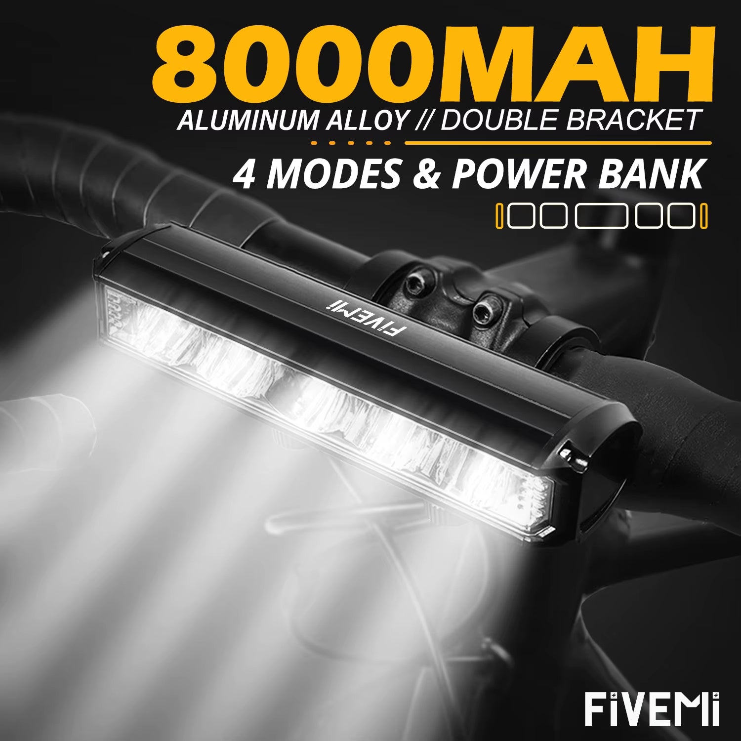5LEDS Bicycle Front Light 8000Mah Outdoor Waterproof Flashlight USB Charging MTB Road Cycling Lamp Accessories Taillight