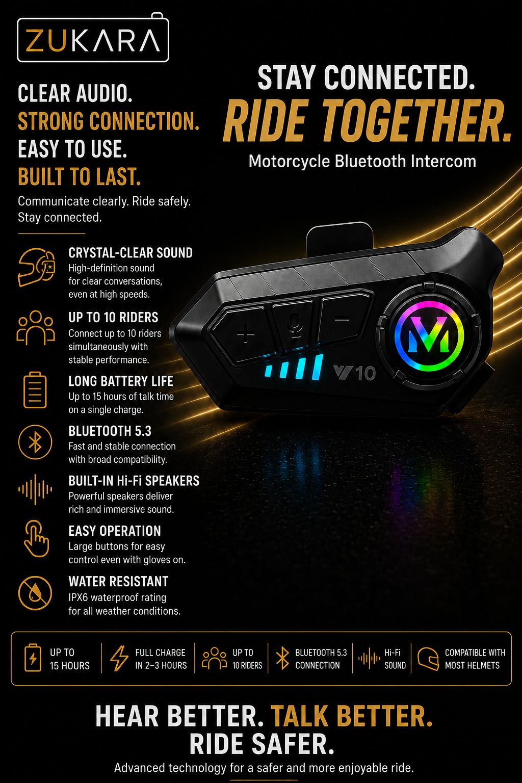 Y10 Motorcycle Bluetooth