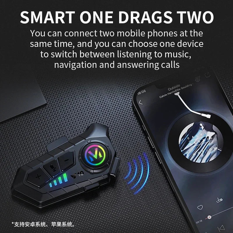 Y10 Motorcycle Bluetooth 5.3 Helmet Headset with Colorful Lights Waterproof Wireless Earphone Hands-Free Headset Waterproof